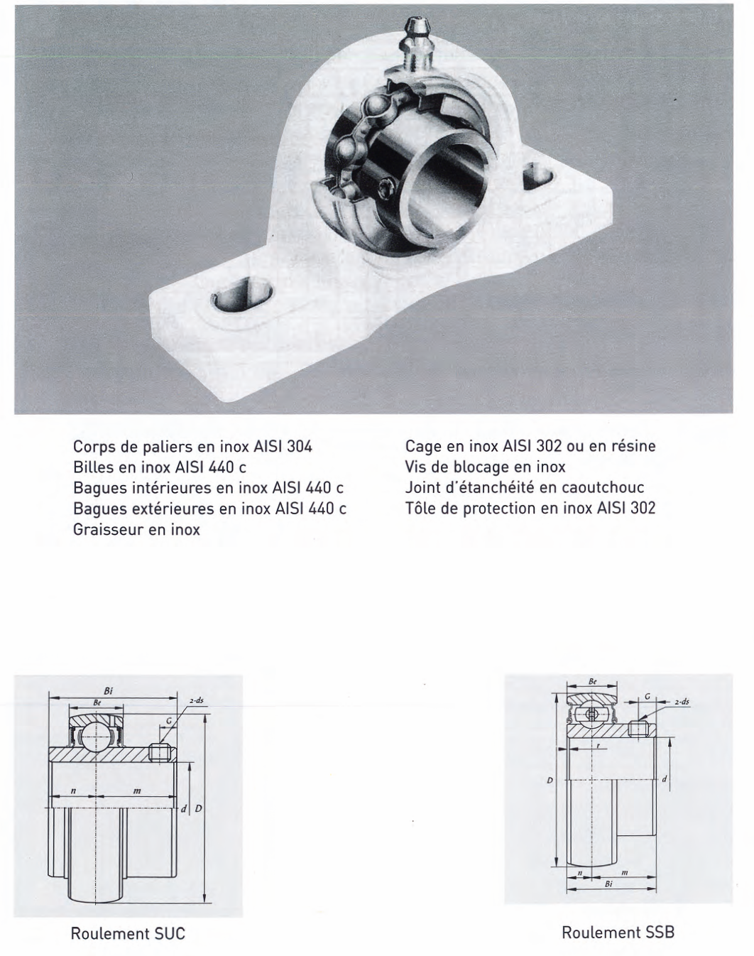 Palier inox, palier thermoplastique